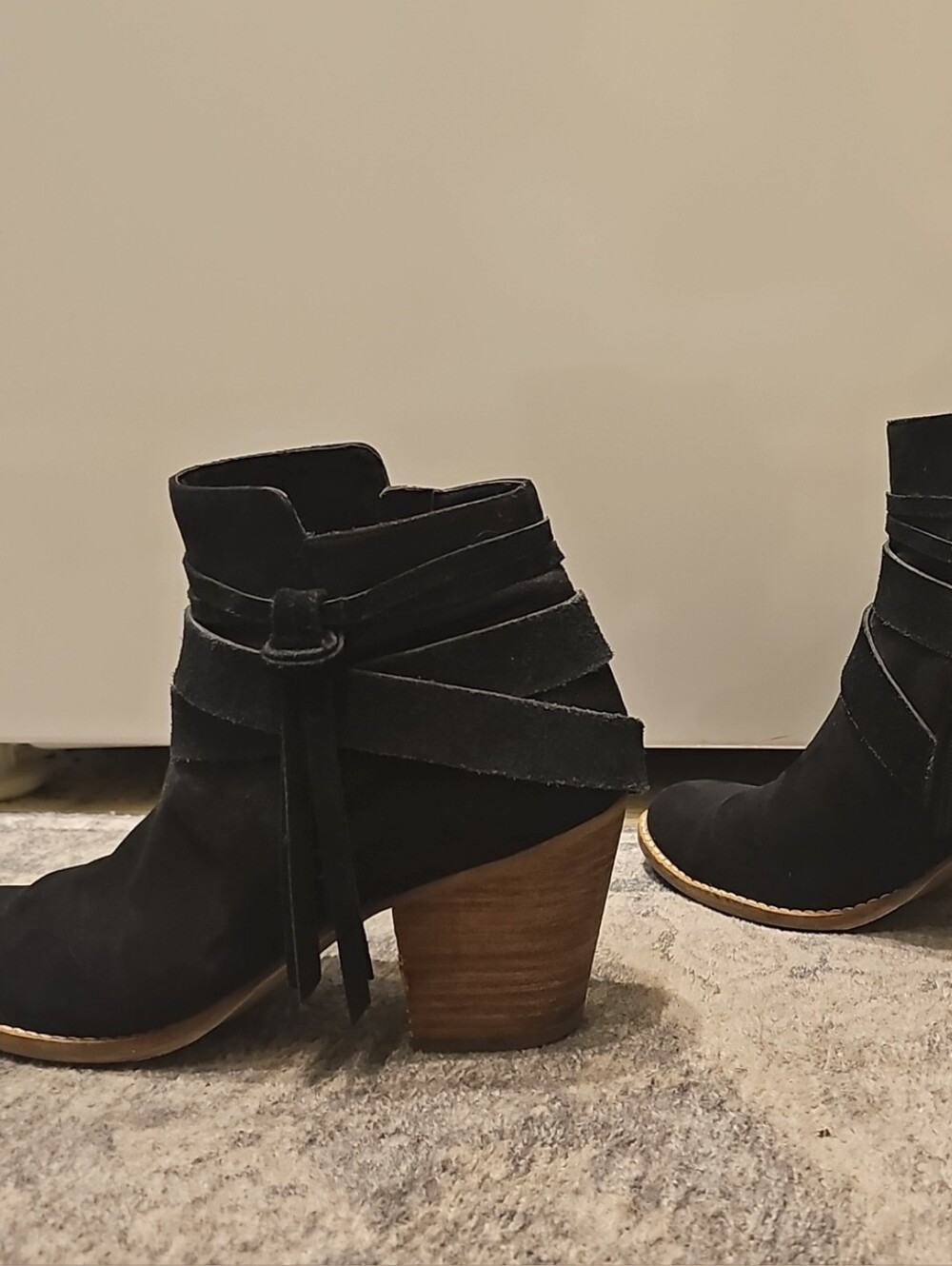 Women's Black Suede Ankle Booties with Stacked Heel